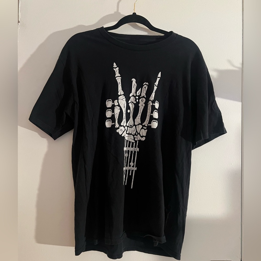 Black Graphic T-Shirt with Skeleton Design